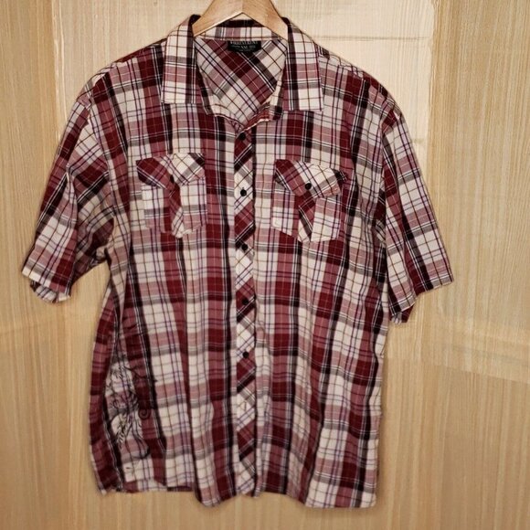 Irreverent Mens Red Plaid Short Sleeve Button Down Shirt XXL - Picture 1 of 7
